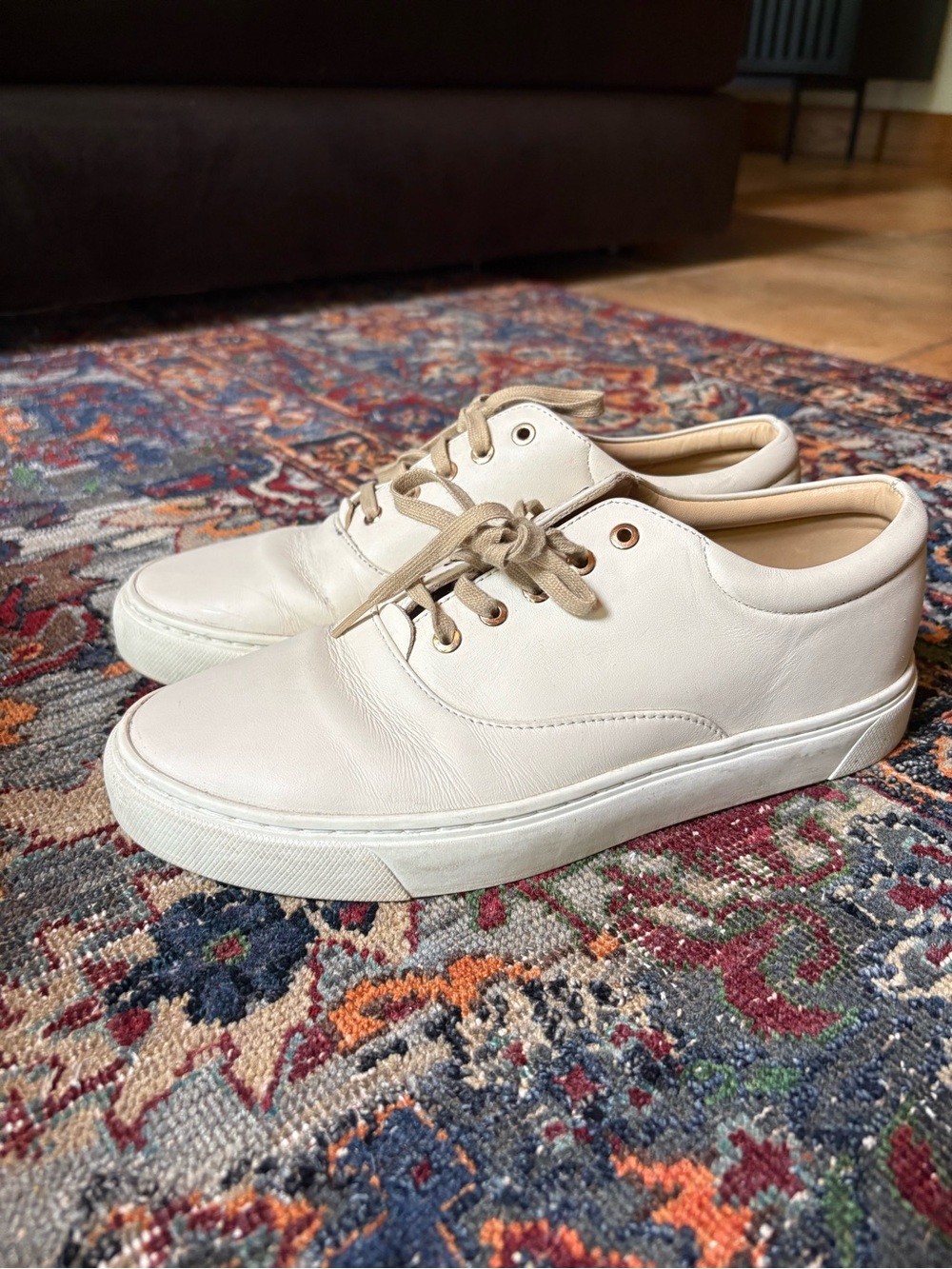 Nisolo Women's Low-Top Leather Sneakers in Cream